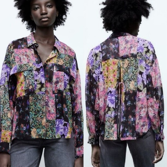 Zara Tops - NWT Zara The Amelie Patchwork Floral Shirt | Whimsigoth Blouse | M